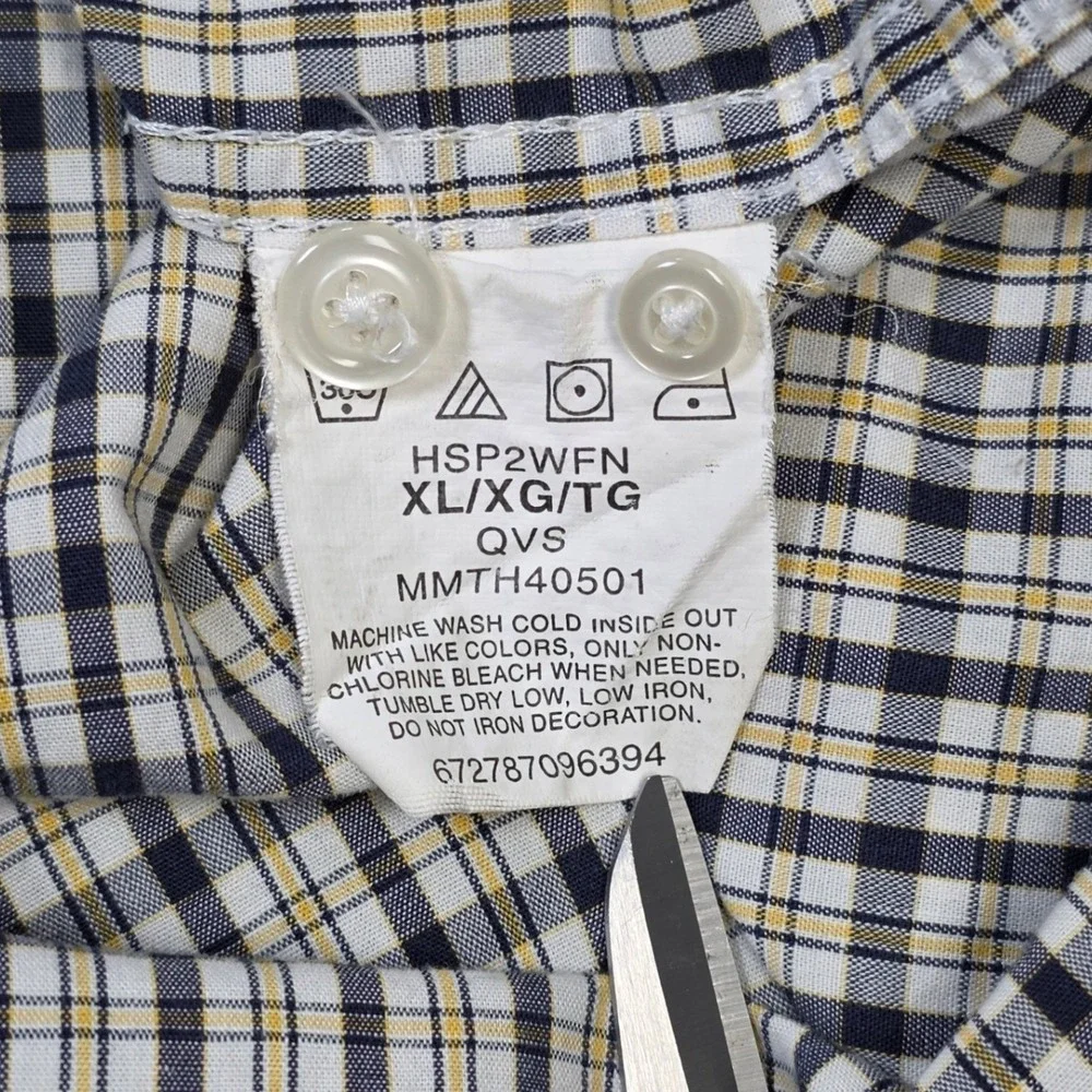 Wrangler Hero Button Down Shirt Men's‎ Size XL Navy Yellow Plaid Short Sleeve